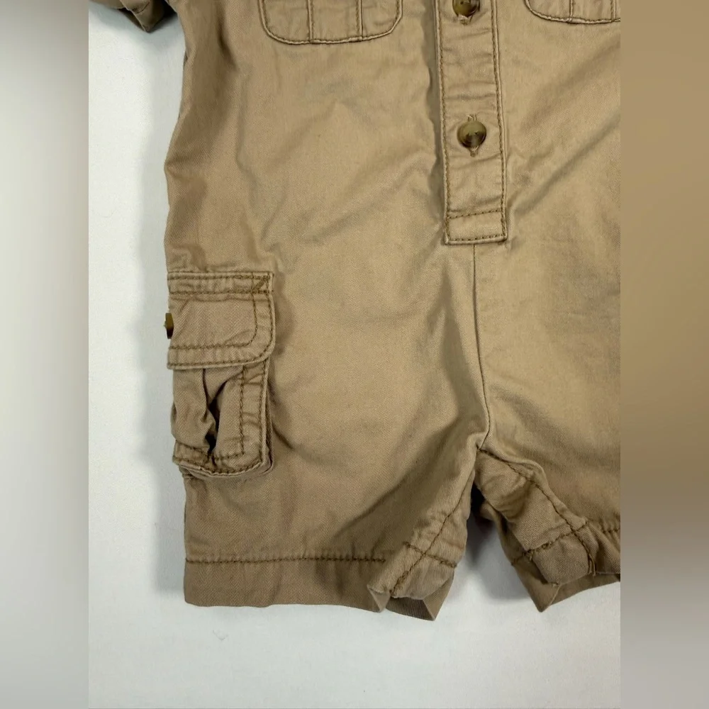GYMBOREE Baby Boys'‎ Khaki Jungle Safari Cargo 100% Cotton Button Up Romper 0-3M